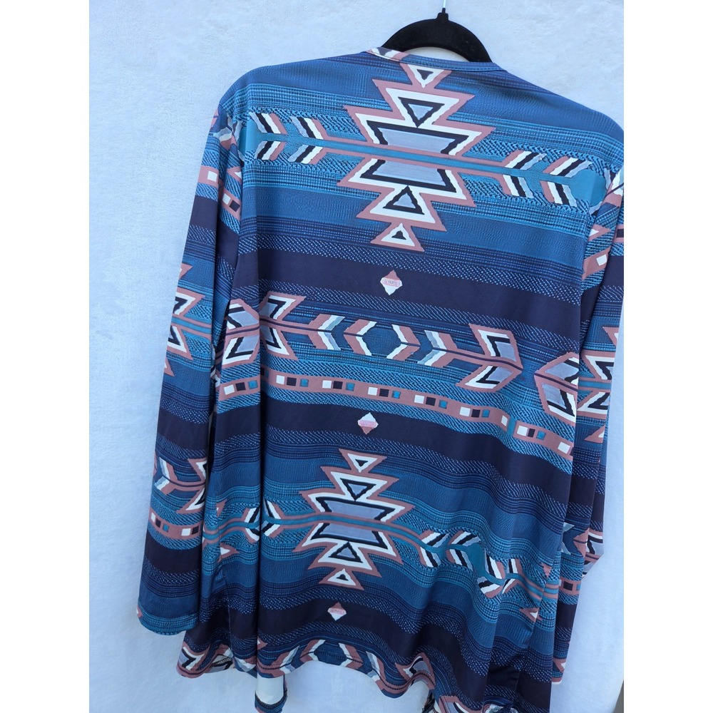 Southwestern Cardigan‎ Women XL Blue Aztec Geometric Light Weight Boho Excellent